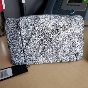 Halston Heritage Crackled Black Wallet W. Chain